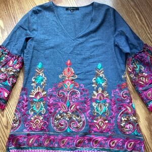 Gray and Pink embroidered tunic top